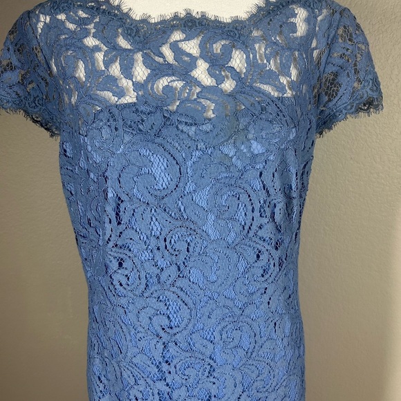 Tadashi Shoji Periwinkle Blue Lace Maxi Gown Fit & Flare Size 10 Wedding Formal - Picture 2 of 12